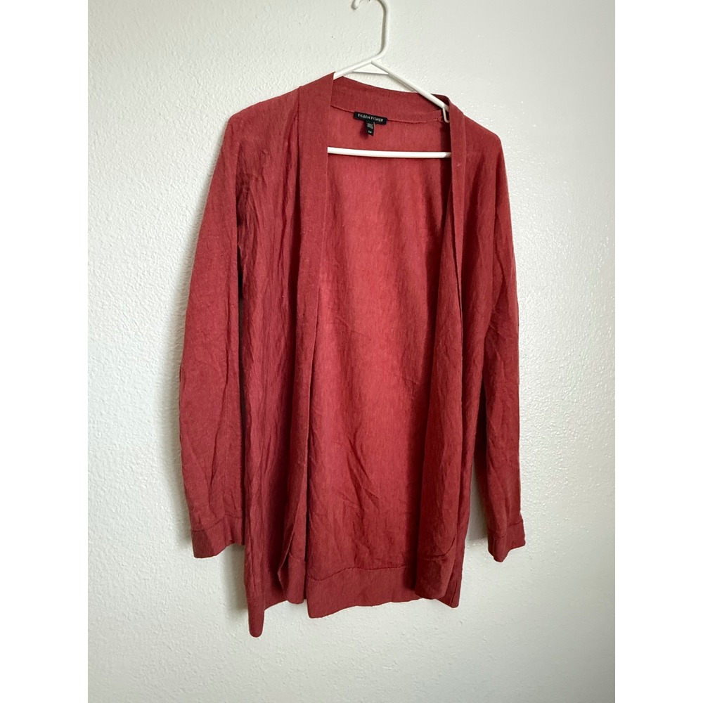 EILEEN FISHER Open Front Cardigan Red Linen Blend Size S P